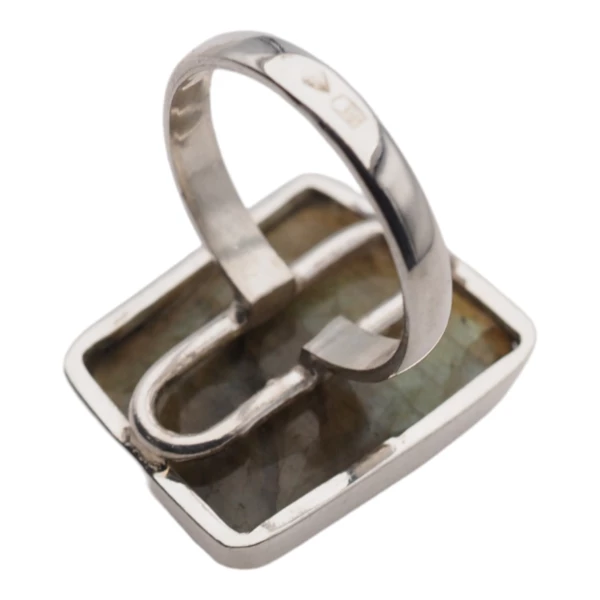 Labradoryt fasetowany i srebro - pierścionek prostokąt (Rozmiar Jubilerski 18)