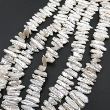 Perły Naturalne Hodowane białe patyczki 16-25x6 mm (sznur)