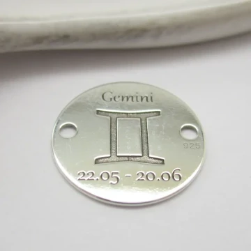 Srebro Ag  - element ozdobny znak zodiaku - Bliźnięta (Gemini, 22.05-20.06) 12mm  