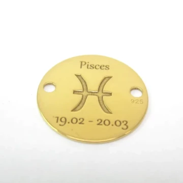 Srebro Ag Złocone  - element ozdobny znak zodiaku - Ryby (Pisces, 19.02-20.03) 12mm    