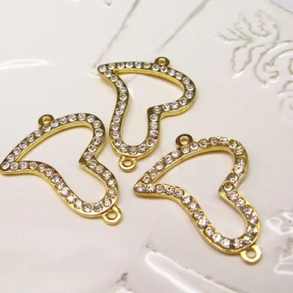 Metalowy element ozdobny - Łącznik serce z kryształkami 24x24 mm