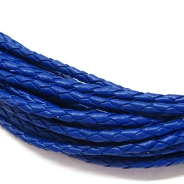 Rzemień pleciony – skóra ekologiczna niebieski – 4 mm – 69cm