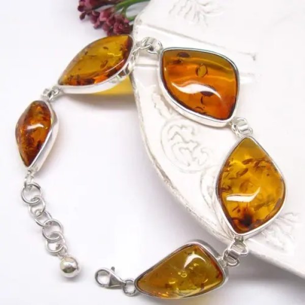 Koniakowy Bursztyn i srebro - bransoleta