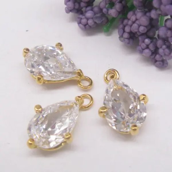 Srebro Ag Złocone - element ozdobny z kryształkiem 14x10mm  