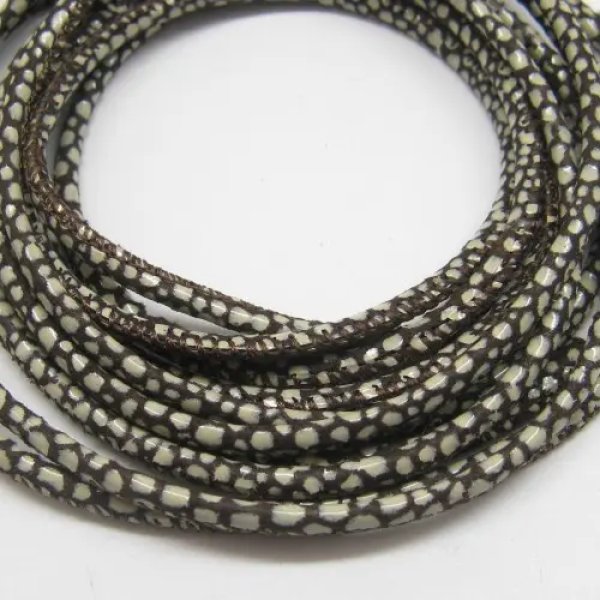 Rzemień skóra naturalna szyty 3mm brązowo-beżowy (1 metr)