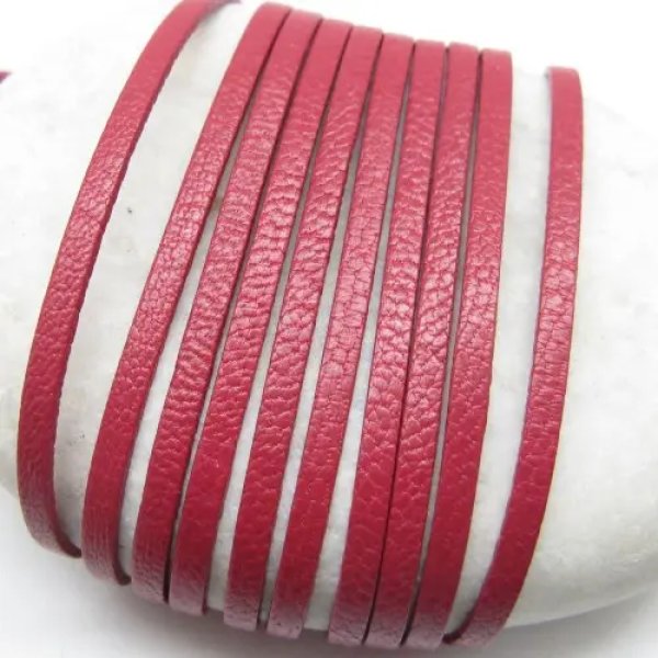 Rzemień bordowy skórzany 3 mm – naturalna skóra, długość 1 metr