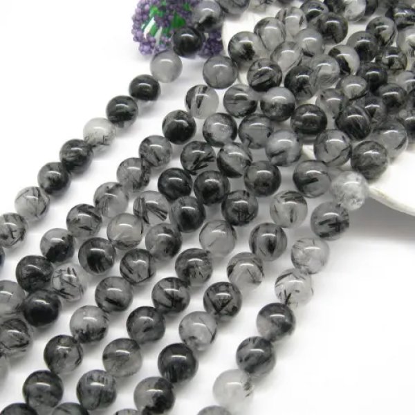 Kwarc rutylowy czarny kula 10mm (sznurek)