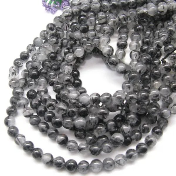 Kwarc rutylowy czarny kula 8mm (sznurek)