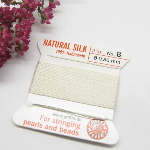 Nici Jedwabne białe z igłą - 0,8mm/2 metry