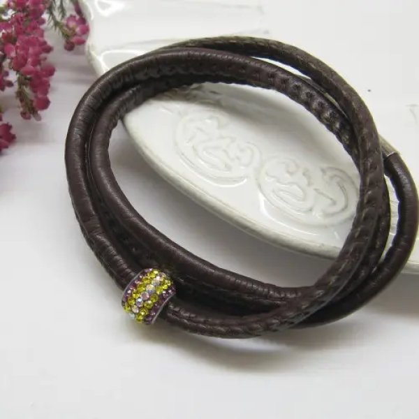 Rzemień i przekładka srebrna z cyrkoniami - bransoleta