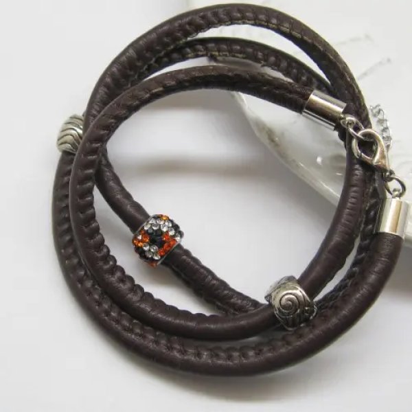 Rzemień przekładka srebrna i przekładki metalowe - bransoleta