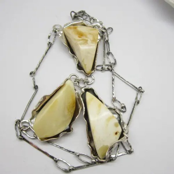 Mleczny Bursztyn i Srebro - naszyjnik