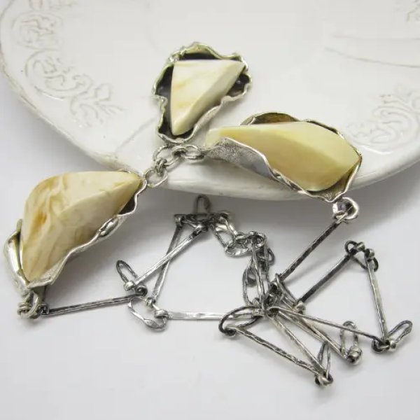 Mleczny Bursztyn i Srebro - naszyjnik