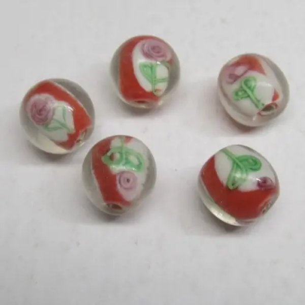 Koralik lampwork z motywem kwiatka – 12 mm – otwór 1,2 mm