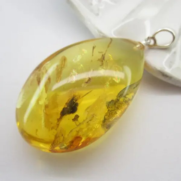 Bursztyn i srebro - wisiorek łza
