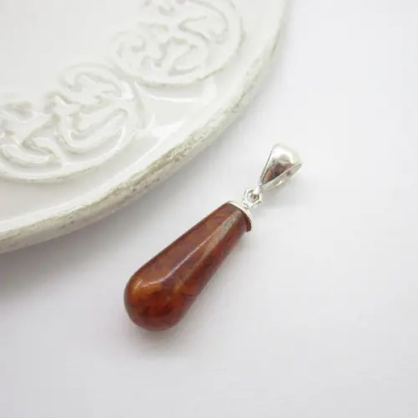 Koniakowy Bursztyn i srebro - zawieszka stożek