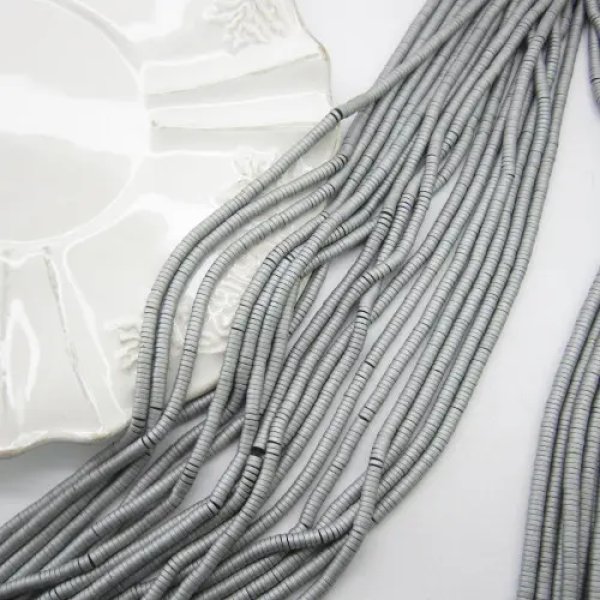 Hematyt srebrny matowy – dyski 3x1 mm (sznur 41 cm) - Kamienie do biżuterii