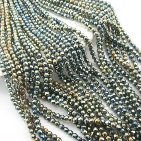 Hematyt zielono-złoto-brązowy fasetowany 3mm kulki (sznurek)