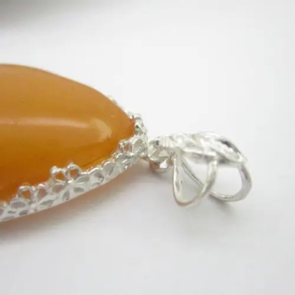 Mleczny Bursztyn i srebro - wisiorek łza