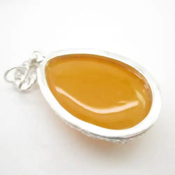 Mleczny Bursztyn i srebro - wisiorek łza