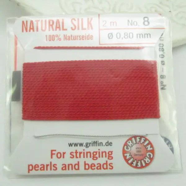 Nici Jedwabne czerwone red z igłą - 0,8mm/2 metry