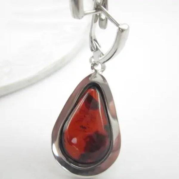 Koniakowy Bursztyn w srebrze - kolczyki łzy