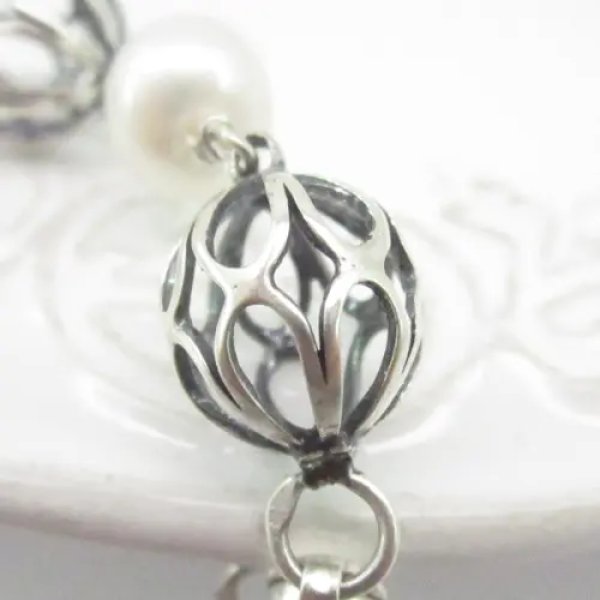 Perły białe i srebro - bransoleta