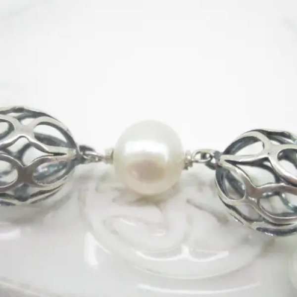 Perły białe i srebro - bransoleta