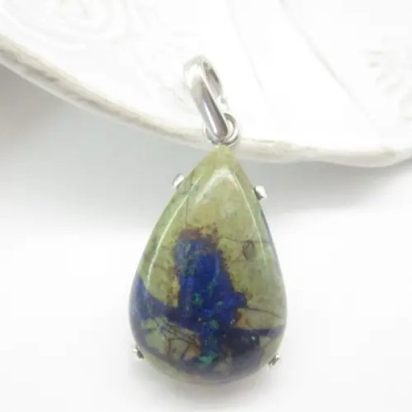 Azuryt i srebro rodowane - wisiorek łza