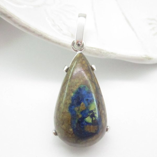 Azuryt i srebro rodowane - zawieszka łza
