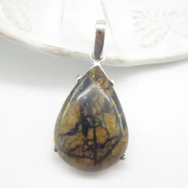 Azuryt i srebro rodowane - zawieszka łza