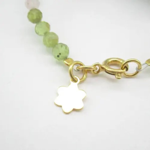 Oliwin, Cytryn, Kwarc Różowy fasetowany i srebro złocone - bransoletka