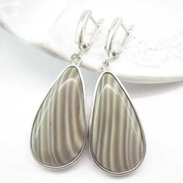 Krzemień Pasiasty w srebrze rodowanym - kolczyki