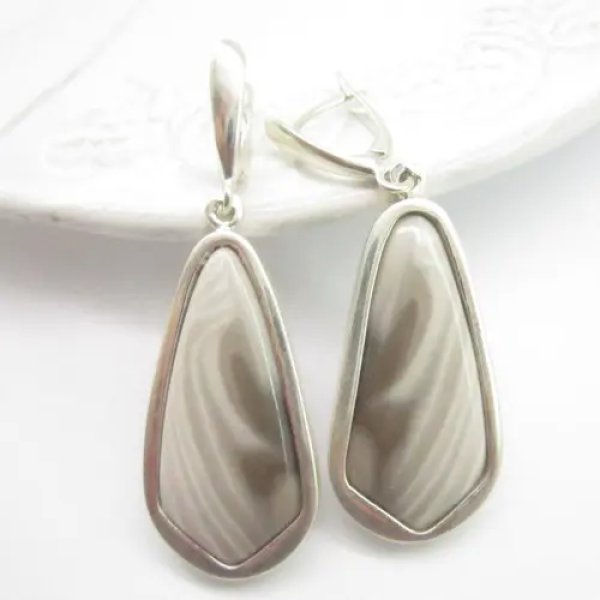 Krzemień Pasiasty w srebrze - kolczyki