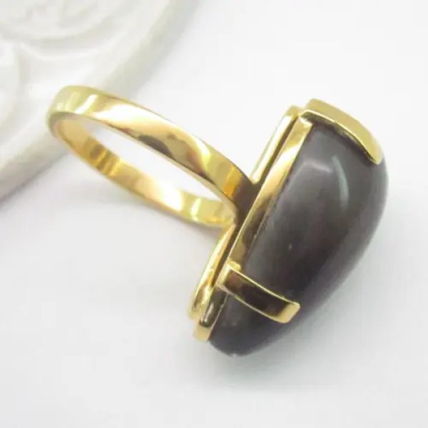 Kamień Słoneczny i srebro złocone - pierścionek 