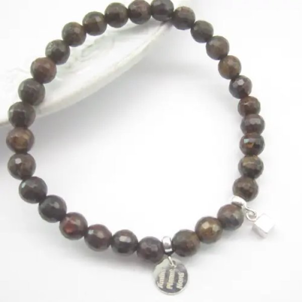 Bronzyt fasetowany i srebro - bransoletka 