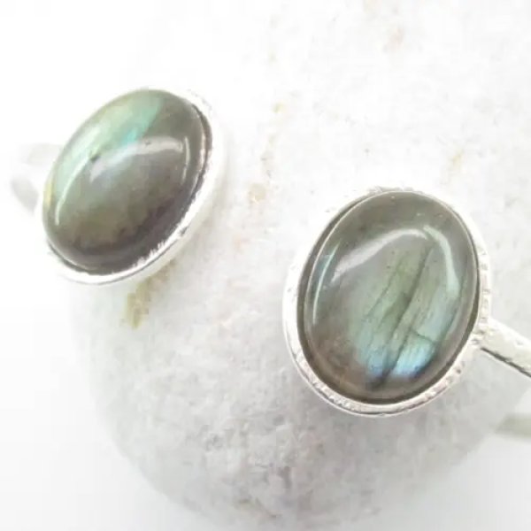 Labradoryt i srebro - bransoleta