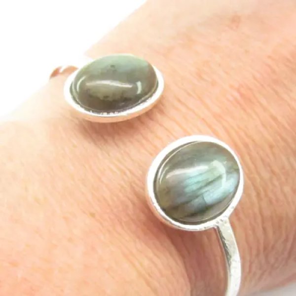 Labradoryt i srebro - bransoleta