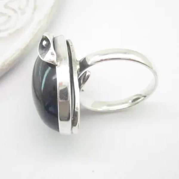 Obsydian w srebrze - pierścionek