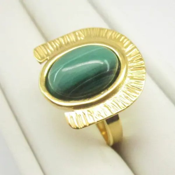Malachit i srebro złocone - pierścionek owal (Rozmiar Jubilerski 19)