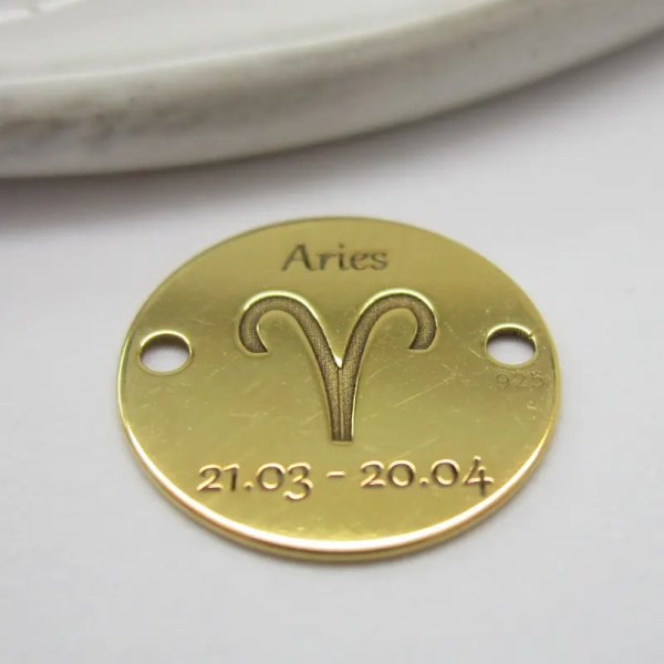 Srebro Ag Złocone  - element ozdobny znak zodiaku - Baran (Aries, 21.03-20.04) 12mm  