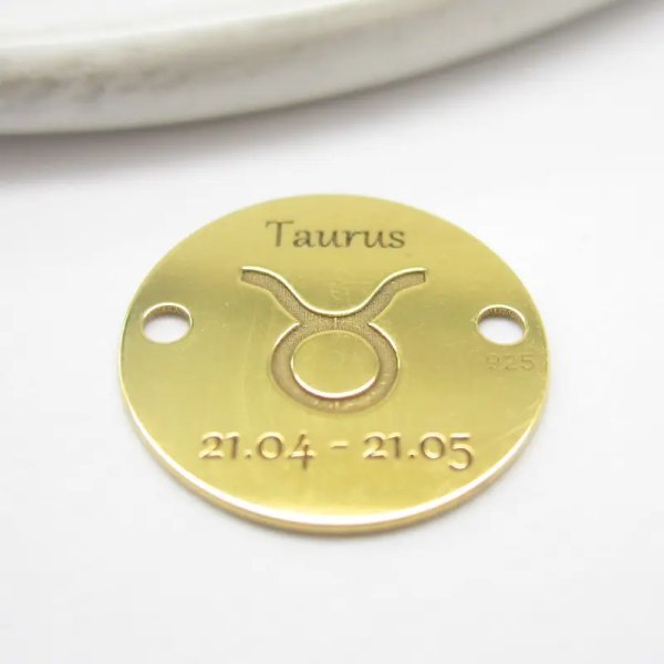 Srebro Ag Złocone  - element ozdobny znak zodiaku - Byk (Taurus, 21.04-21.05) 12mm  