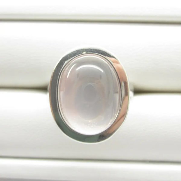 Kwarc Różowy w srebrze rodowanym - pierścionek owal