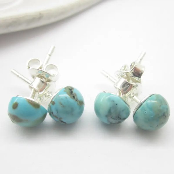 Turkus i srebro - kolczyki sztyfty - okrągłe (para)