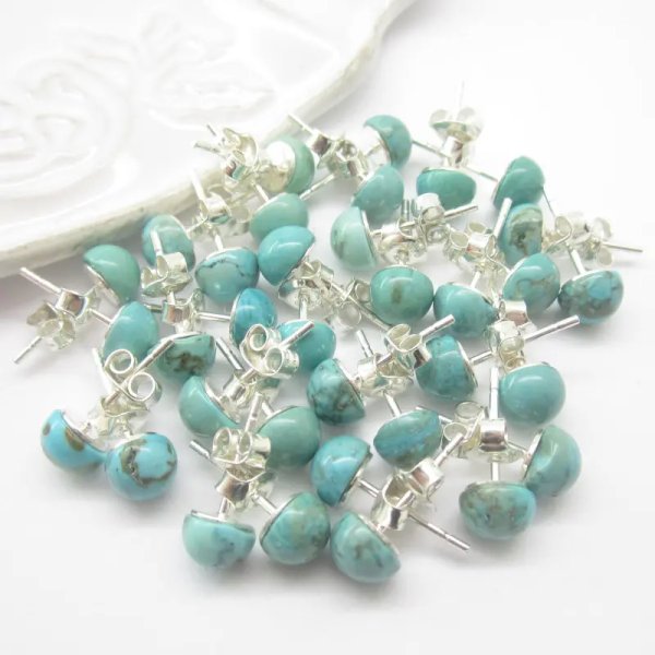 Turkus i srebro - kolczyki sztyfty - okrągłe (para)