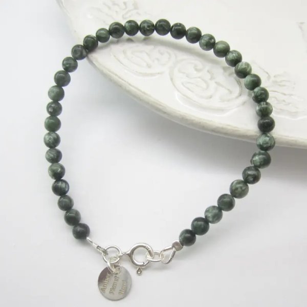 Serafinit i elementy srebrne - bransoletka kulki
