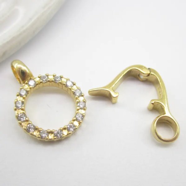 Srebro Ag Złocone - Zapięcie ozdobne z cyrkoniami 28mm