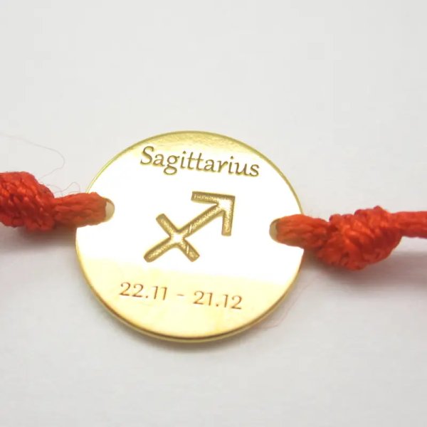 Sznurek i srebro złocone STRZELEC (Sagittarius 22.11-21.12) - bransoleta