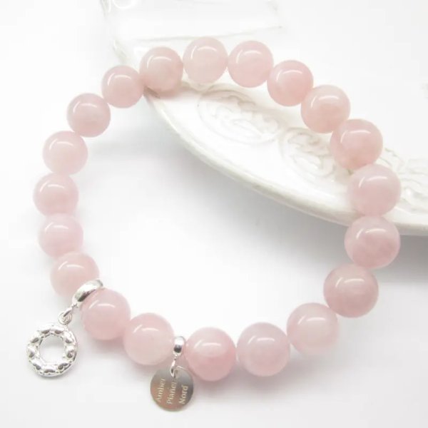 Kwarc Różowy i elementy srebrne - bransoletka