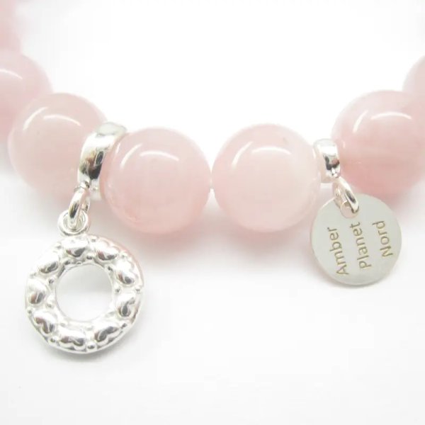 Kwarc Różowy i elementy srebrne - bransoletka